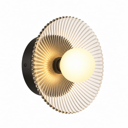 Alora Mood Hera WV417510BGCR 9-Inch LED Vanity Light in Brushed Gold with Clear Ribbed Glass and Matte Opal Glass