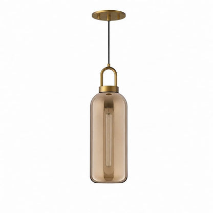 Alora Mood Soji Collection PD401505AGCP 1-Light Pendant with Aged Gold Steel Hardware and Warm Copper Glass Cylindrical Shade