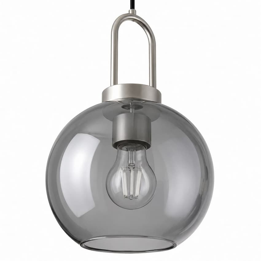 Alora Mood PD601608BNSM Soji Japandi Pendant Ceiling Light with Brushed Nickel Finish, Smoked Solid Glass Shade and Japanese Lantern-Inspired Design