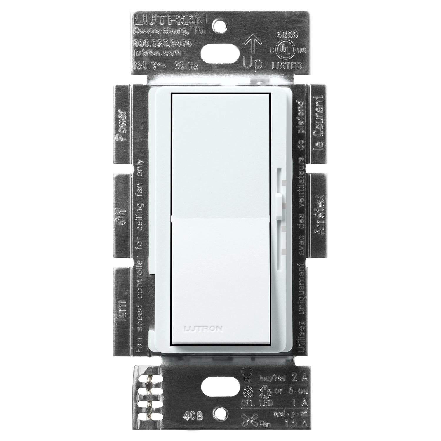 Lutron Diva fan and light control in Glacier White