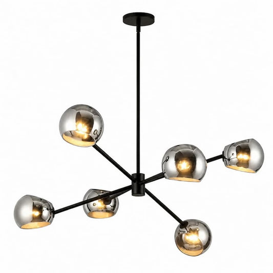 Alora Mood Willow CH548637MBSM 37-Inch 6-Light Chandelier in Matte Black Finish with Smoked Solid Glass Shades