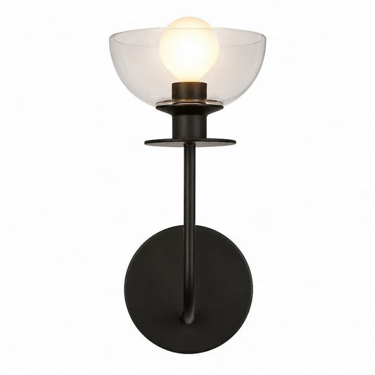 Alora Mood Sylvia WV515205MBCL 5-Inch 1-Light Vanity Light in Matte Black Finish with Clear Glass Dome Shade