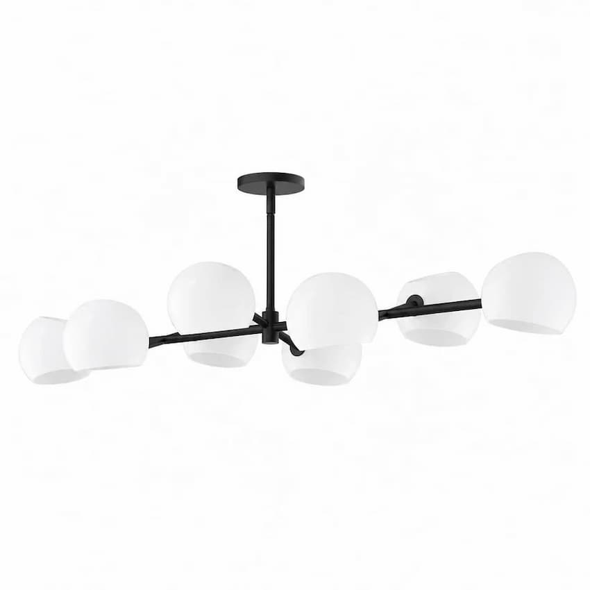 Alora Mood Willow Collection LP548848MBOP Linear Pendant with Matte Black Steel Frame and Eight Opal Matte Glass Globe Shades