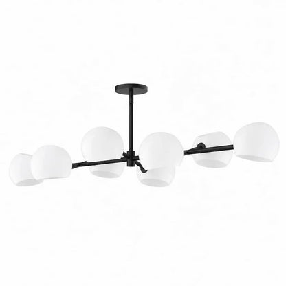 Alora Mood Willow Collection LP548848MBOP Linear Pendant with Matte Black Steel Frame and Eight Opal Matte Glass Globe Shades