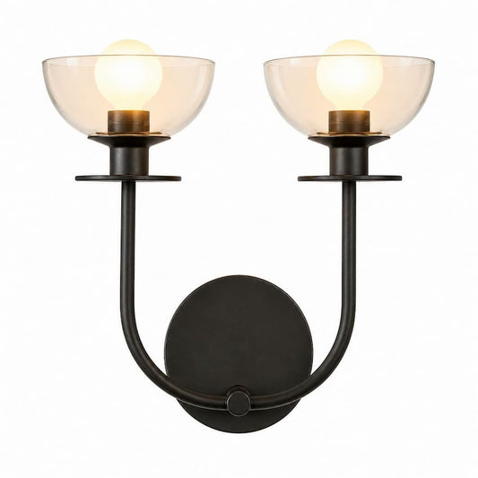 Alora Mood Sylvia WV515212MBCL 12-Inch 2-Light Vanity Light in Matte Black Finish with Clear Glass Shades