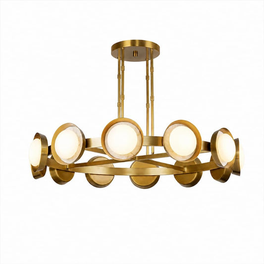 Alora Alonso CH320050 LED chandelier with vintage brass finish, alabaster details and contemporary circular design