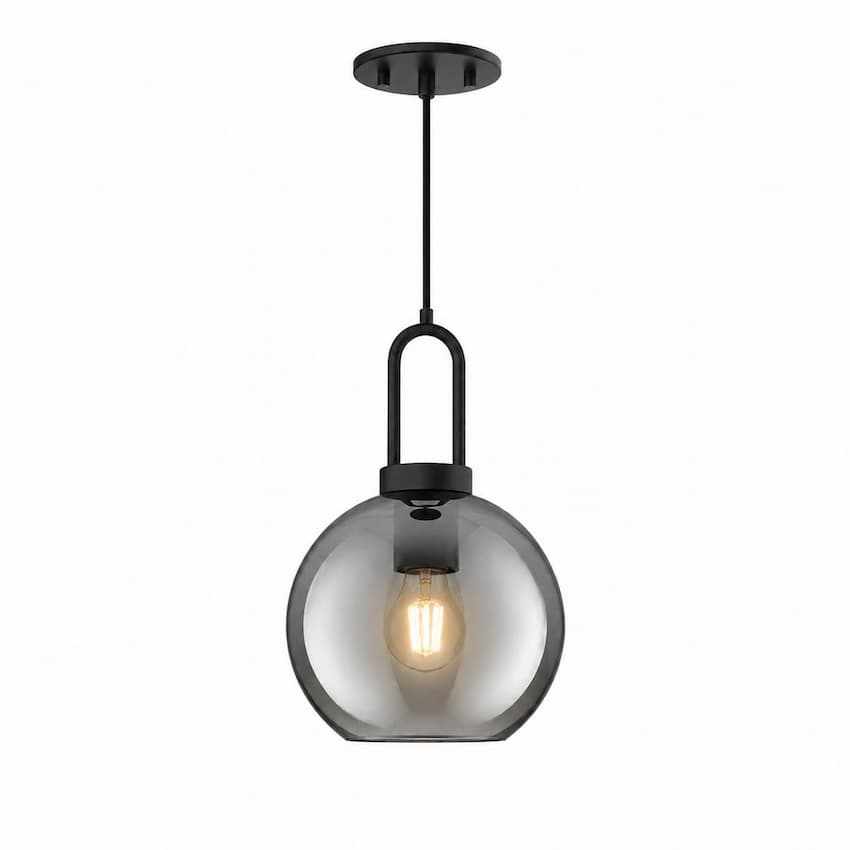 Alora Mood Soji PD601608MBSM 8-Inch Pendant Light in Matte Black Finish with Smoked Solid Glass Globe Shade