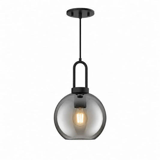 Alora Mood Soji PD601608MBSM 8-Inch Pendant Light in Matte Black Finish with Smoked Solid Glass Globe Shade