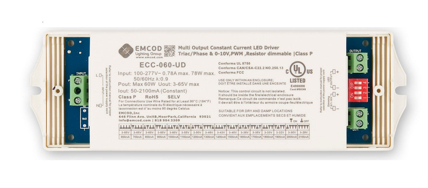 EMCOD ECC-010-UD Constant Current 5-in-1 Dimmable LED Driver 10W 3-42VDC Class 2
