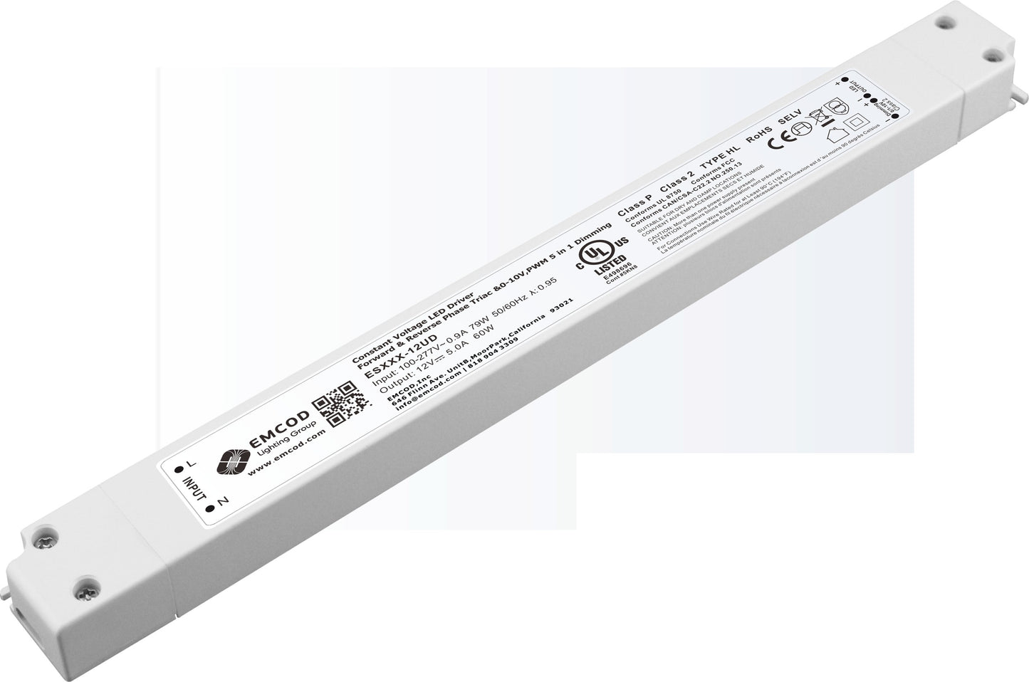 EMCOD ES60-24UD Low Profile 5-in-1 Dimmable LED Driver 60W 24VDC Class 2