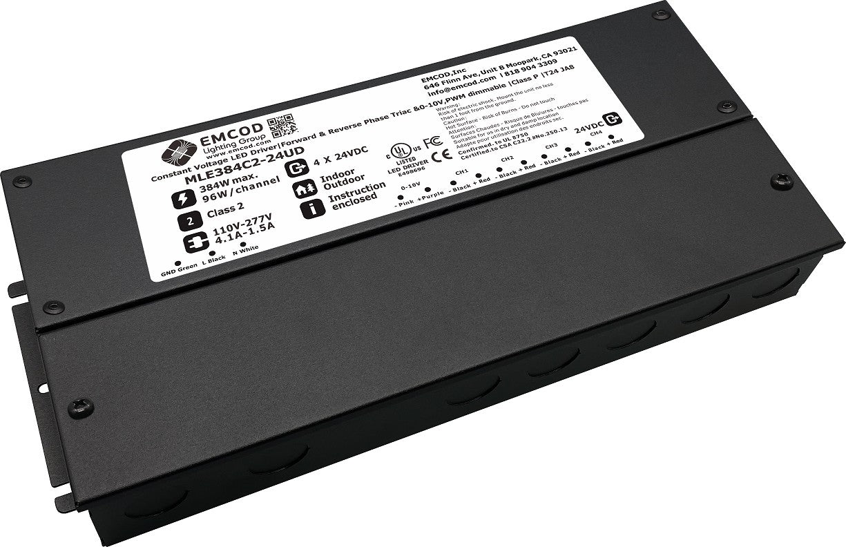 EMCOD MLE384C2-24UD Multi-Circuit Universal LED Driver 4 X 96W 24VDC Class 2