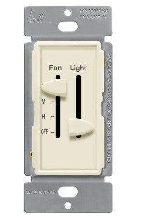 Enerlites 3 Speed Fan Control With Dimmer - Slide Light Almond 17001-F3-LA
