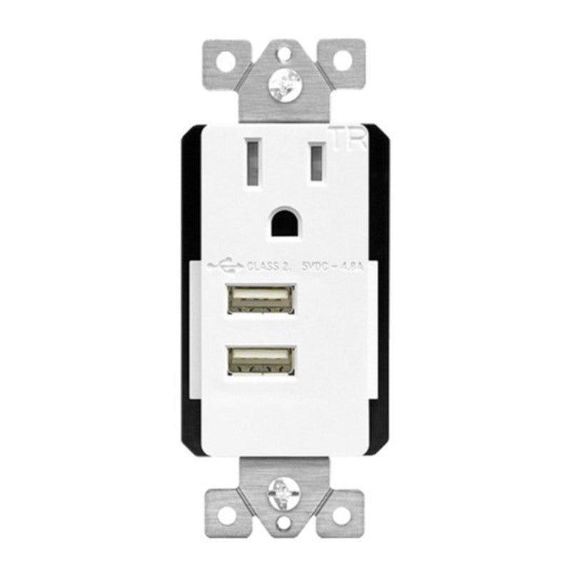 Enerlites Single Receptacle With Two Type A 4.8A - Cu White 61150-TR2USB-CU-W