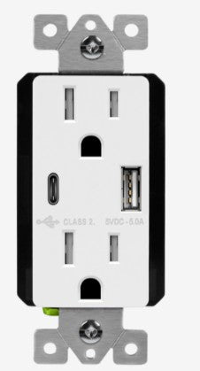 Enerlites USB Tr Receptacle 1A1C 5.0A 15A 125V 5-15R White 61501-1A1C5-W