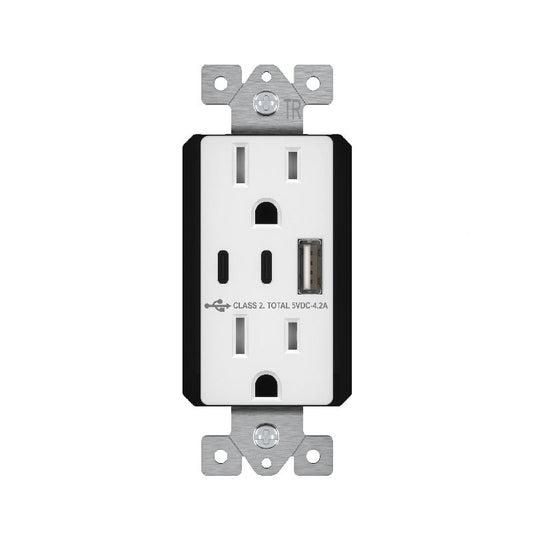 Enerlites USB Tr Receptacle 1A2C 4.2A 15A 125V 5-15R White 61501-1A2C4-W