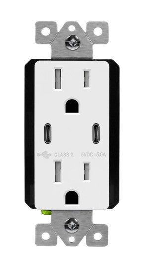 Enerlites USB Tr Receptacle 2C 15A 125V 5.0A White 61501-2C5-W