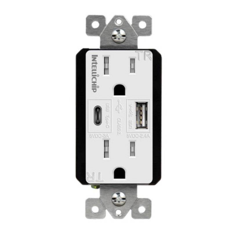Enerlites USB Tr Receptacle 1A1C 5.8A 15A 125V 5-15R Gy 61501-TR2USB-1A1C-GY