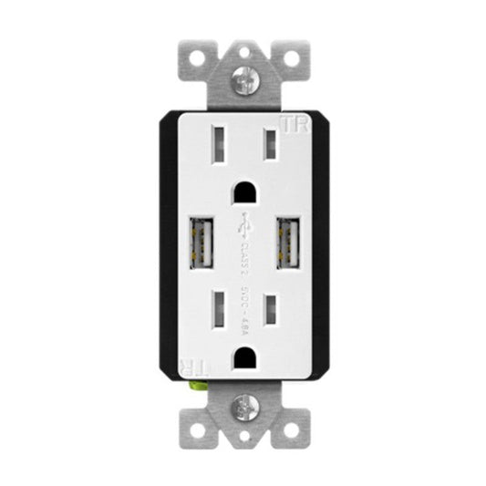Enerlites USB Tr Receptacle 2A 4.8A 15A 125V 5-15R Gy 61501-TR2USB-CC-GY