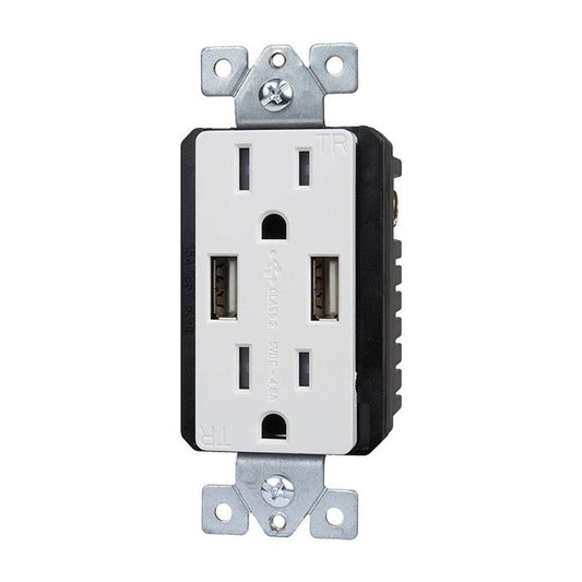 Enerlites USB Tr Receptacle 2A 4.0A 15A 125V 5-15R White 61501-TR2USB-S-W