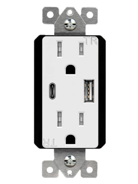 Enerlites USB Tr Receptacle 1A1C 3.6A 15A 125V 5-15R Sv 61501-TR2USB3-1A1C-SV