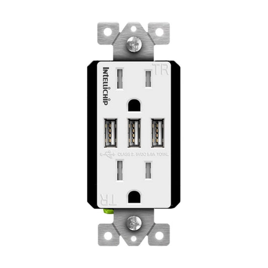 Enerlites USB Tr Receptacle 3A 5.8A 15A 125V 5-15R White (Light Almond/Black Covers Incl.) 61501-TR3USB-CC-W