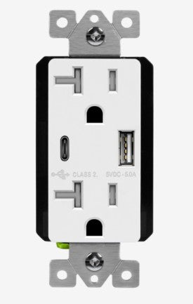 Enerlites USB Tr Receptacle 1A1C 5.0A 20A 125V 5-20R White 62001-1A1C5-W