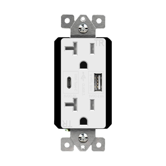 Enerlites USB Tr Receptacle 1A1C 3.6A 20A 125V 5-20R White 62001-TR2USB3-1A1C-W