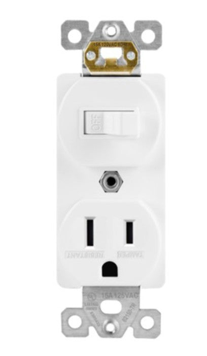 Enerlites Resi Single Pole Switch/Tr Receptacle 15A 120V Gy 62150-TR-GY