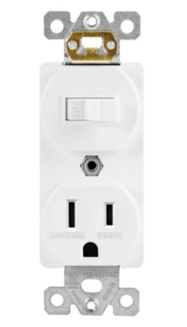 Enerlites Resi Single Pole Switch/Tr Receptacle 15A 120V White 62150-TR-W