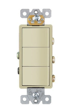 Enerlites Comm Decorator Triple Rocker Switch Single Pole 15A 120V Light Almond 62755-LA