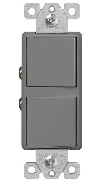 Enerlites Comm Decorator Dbl Rocker Switch 3-Way 15A 120/277V Gy 62835-GY