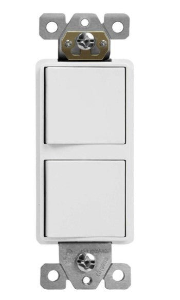Enerlites Comm Decorator Dbl Rocker Switch 3-Way 15A 120/277V White 62835-W