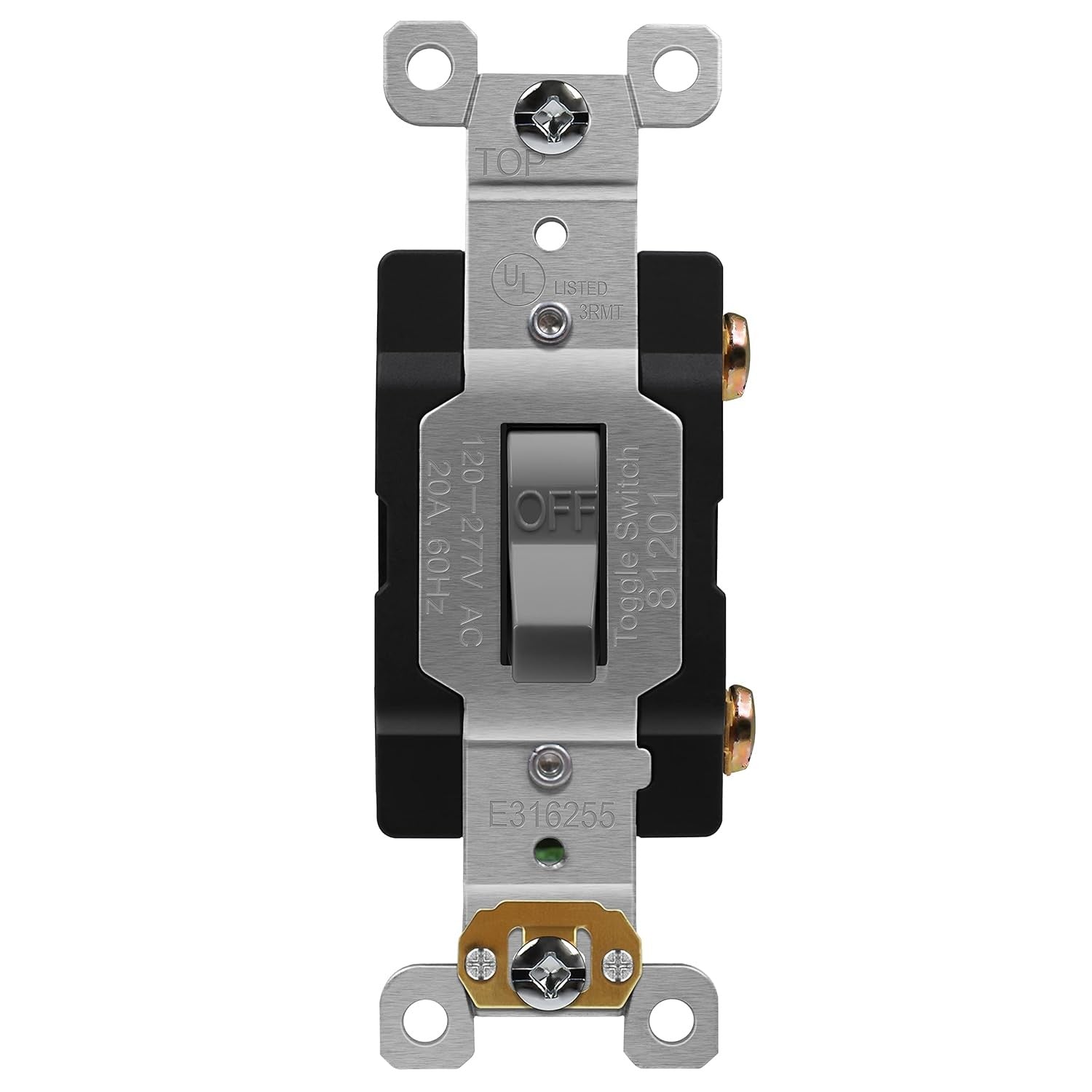 Enerlites Comm Hd Toggle Switch Single Pole 20A 120/277V Gy 81201-GY