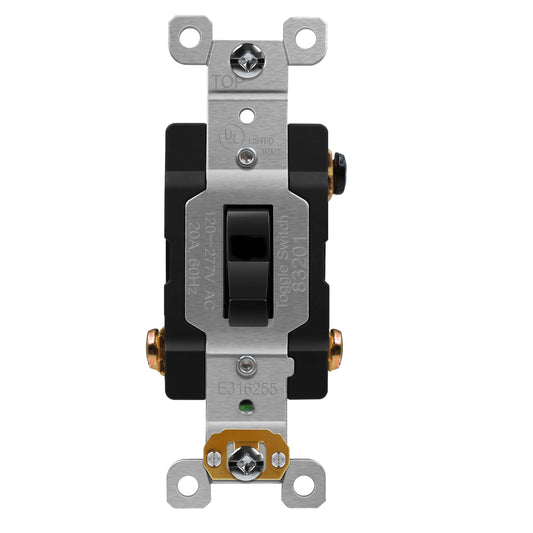 Enerlites Comm Hd Antimicrobial Toggle Switch 3-Way 20A 120/277V White 83201A-BK