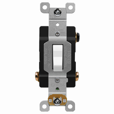 Enerlites Comm Hd Antimicrobial Toggle Switch 3-Way 20A 120/277V White 83201A-W