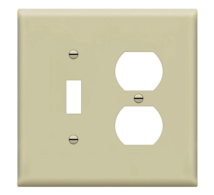 Enerlites Mid-Size 2-Gang 1 Toggle 1 Duplex Wall Plate Ivory 881121M-I
