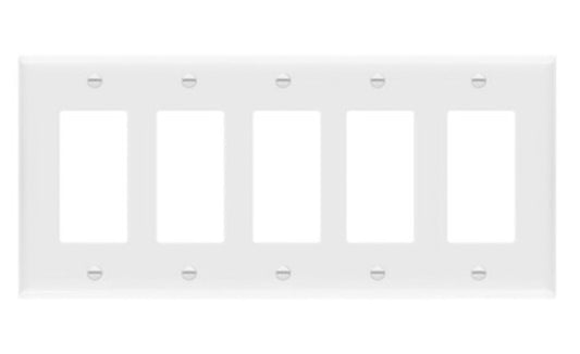 Enerlites Standard 5-Gang Decorator/GFCI Wall Plate White 8835-W