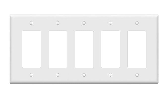 Enerlites Mid-Size 5-Gang Decorator/GFCI Wall Plate White 8835M-W
