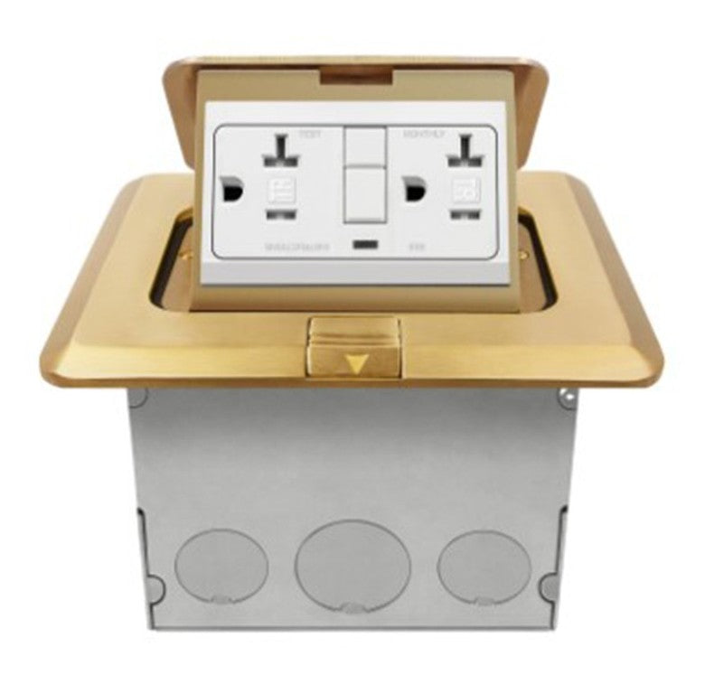 Enerlites Square Pop-Up Fb Kit With 20A GFCI Brass 961243-C-GFCI
