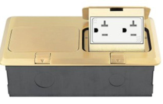 Enerlites 2-Gang Pop-Up Fb Kit With Two 20A Twr Decorator Receps Brass 962301-C