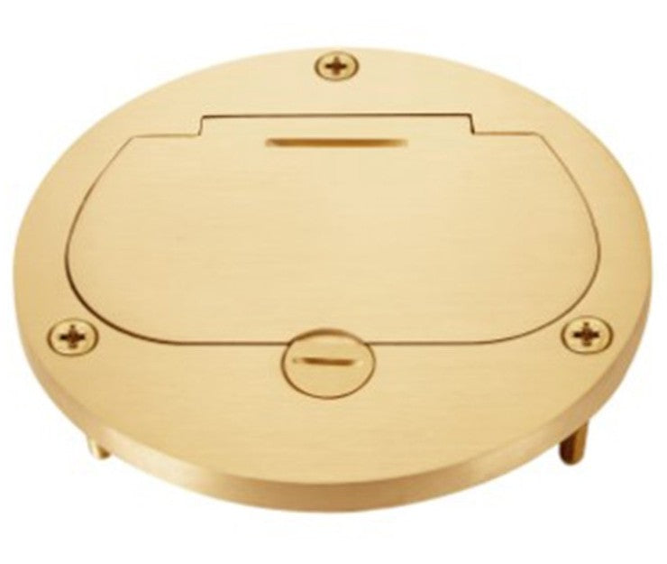 Enerlites 4" Round Single Flip Lid With Twr Duplex Brass 975502-C