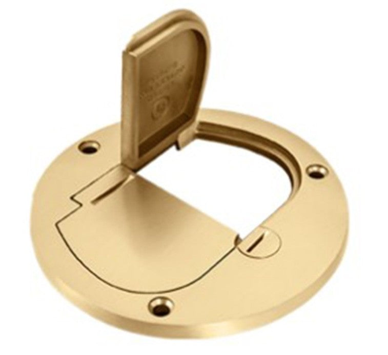 Enerlites 4" Round Dual Flip Lids With 20A Twr Duplex Brass 975503-C