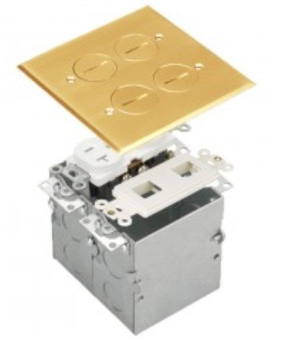 Enerlites 2-Gang Round Lids Fb Kit With 20A Twr Duplex / Datacom Brass 975510-C-D