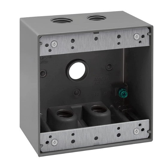 Enerlites 1/2" 2-G 5 Holes Wall Plate Box Gy EN2550
