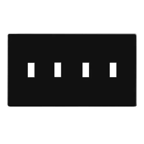 Enerlites Standard Snap In Screwless 4-Gang Antimicrobial Toggle Wall Plate Black SI8814A-BK