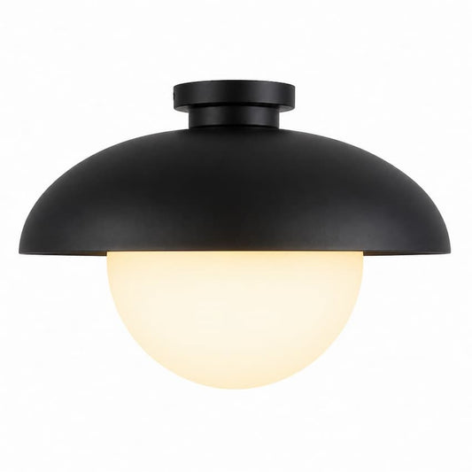 Alora Mood Rubio FM522016MBOP 16-Inch 1-Light Flush Mount in Matte Black Finish with Opal Matte Glass Globe
