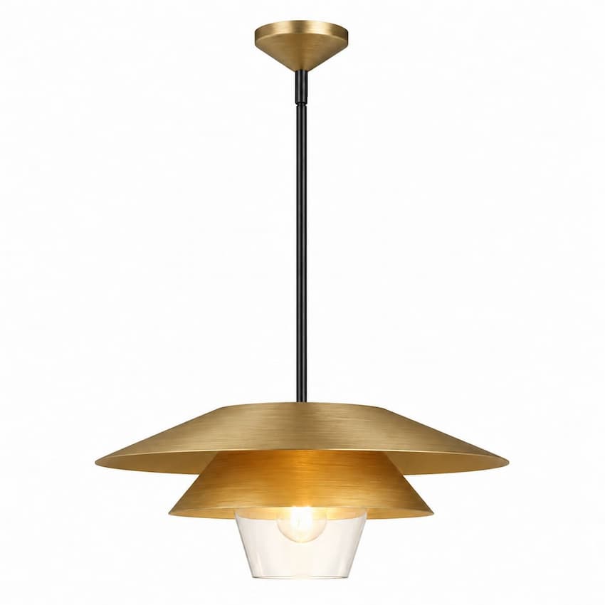 Alora Mood Tetsu PD475120BGCL 20-Inch Pendant Light in Brushed Gold Finish with Clear Glass Diffuser and Layered Metal Shade