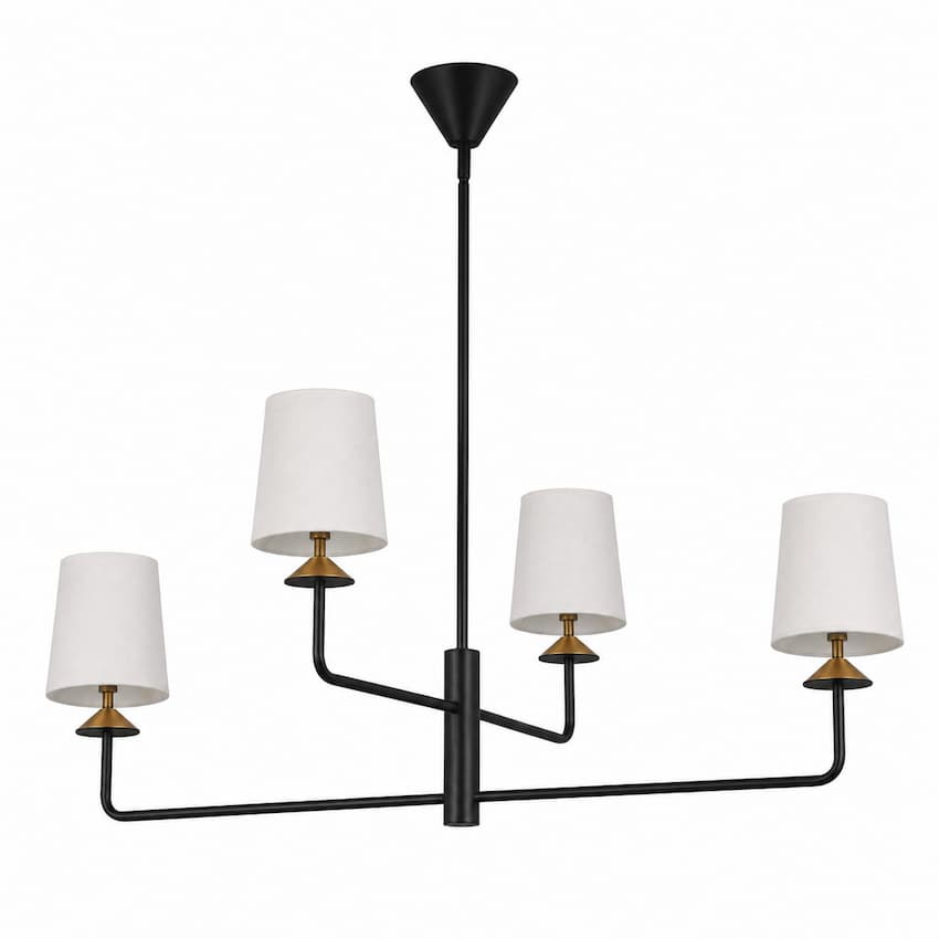 Alora Mood Bridgette Collection CH497445MBWL Chandelier with Matte Black Steel Frame, White Linen Shades and White Acrylic Diffusers