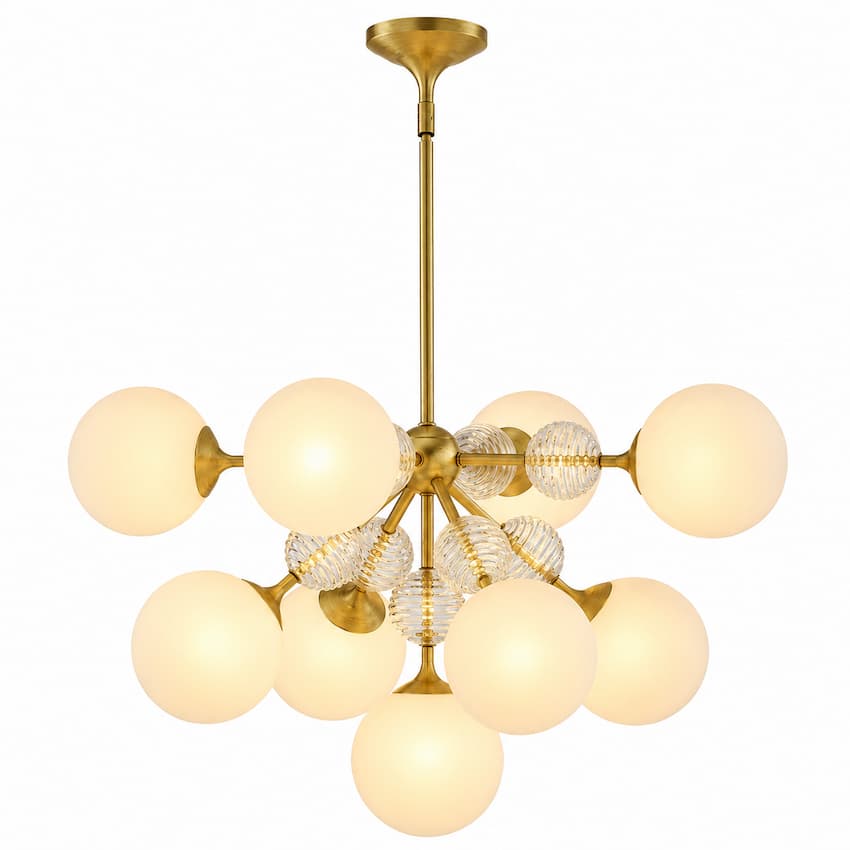 Alora Mood Celia CH415331 31-Inch Boho Chandelier with Ribbed Glass Bead Details and Sculptural Opal Glass Globes, Unlit Product View