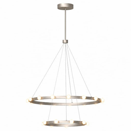 Kuzco Rezz CH63436-BN 36-inch LED chandelier with Brushed Nickel finish, sculptural modern frame and glamorous matte opal glass diffusers
